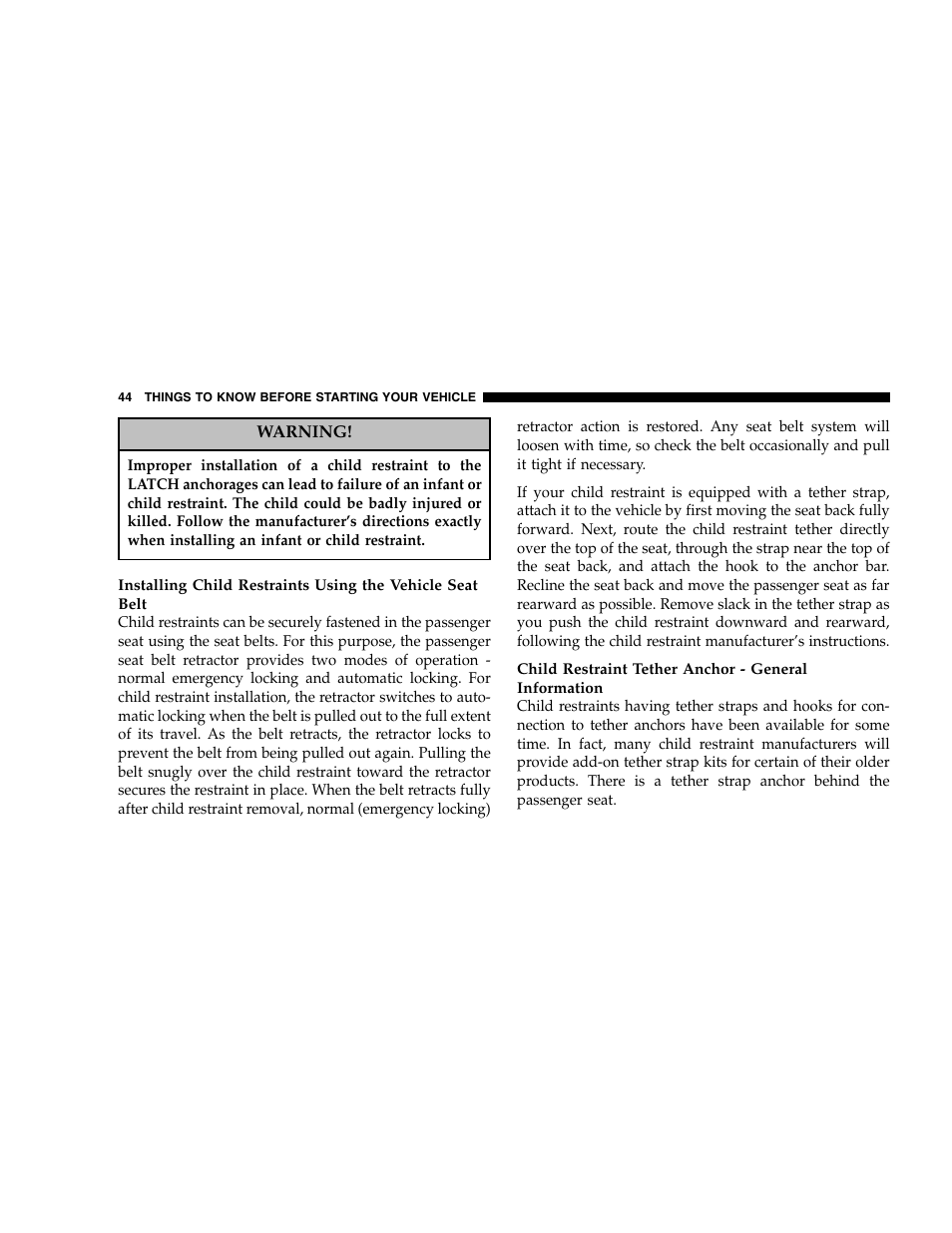 Chrysler 2005 Crossfire User Manual | Page 44 / 288