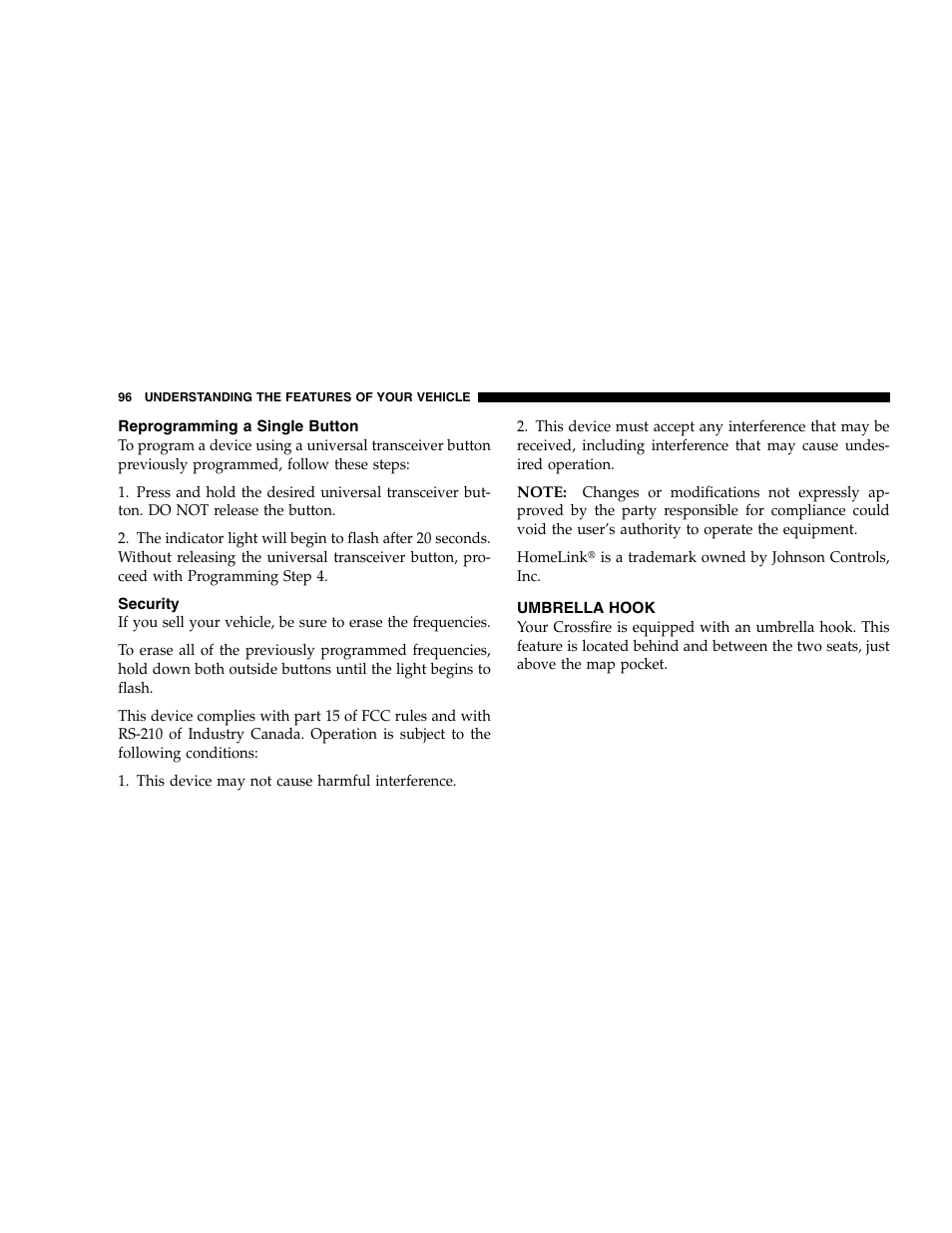 Chrysler 2005 Crossfire User Manual | Page 96 / 288