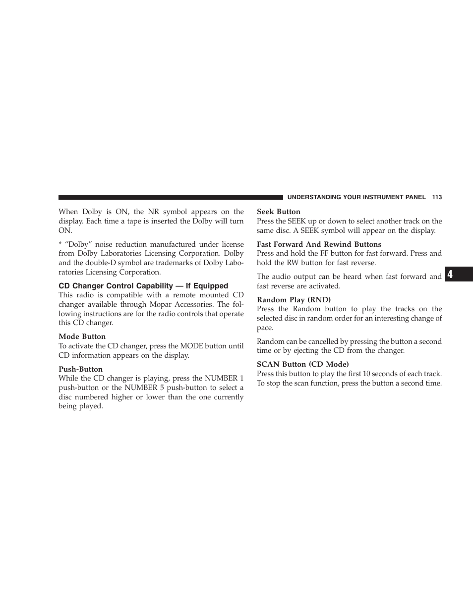 Cd changer control capability, If equipped | Chrysler 2005 Sebring Sedan User Manual | Page 113 / 291