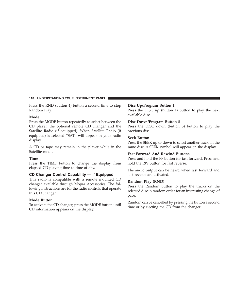 Cd changer control capability, If equipped | Chrysler 2005 Sebring Sedan User Manual | Page 118 / 291