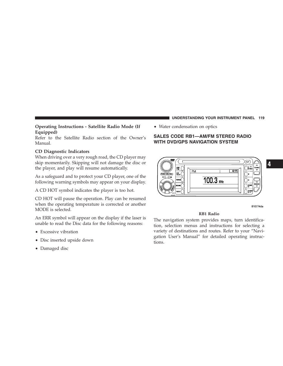 Sales code rb1—am/fm stereo radio with, Dvd/gps navigation system | Chrysler 2005 Sebring Sedan User Manual | Page 119 / 291
