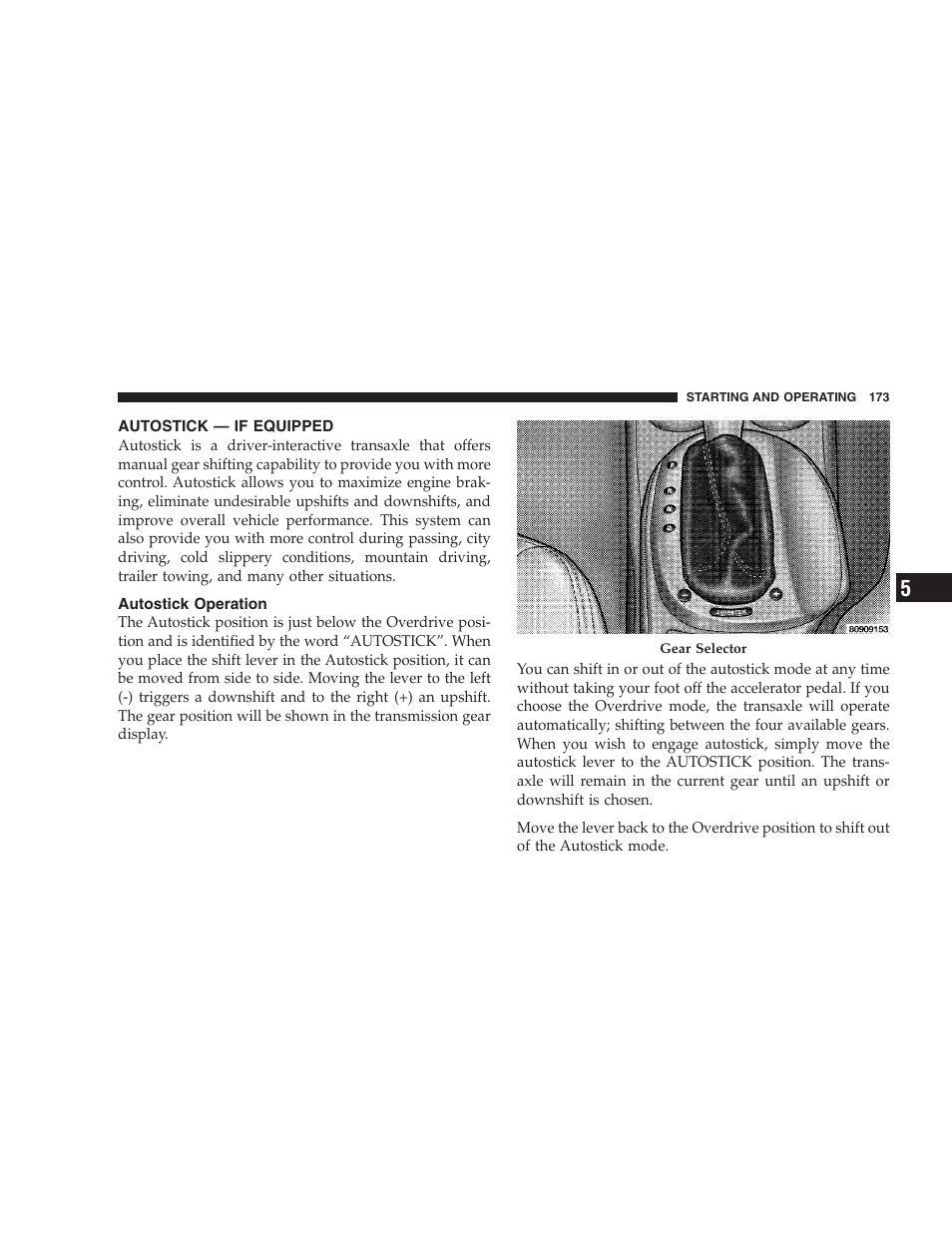 Autostick — if equipped, Autostick operation | Chrysler 2005 Sebring Sedan User Manual | Page 173 / 291
