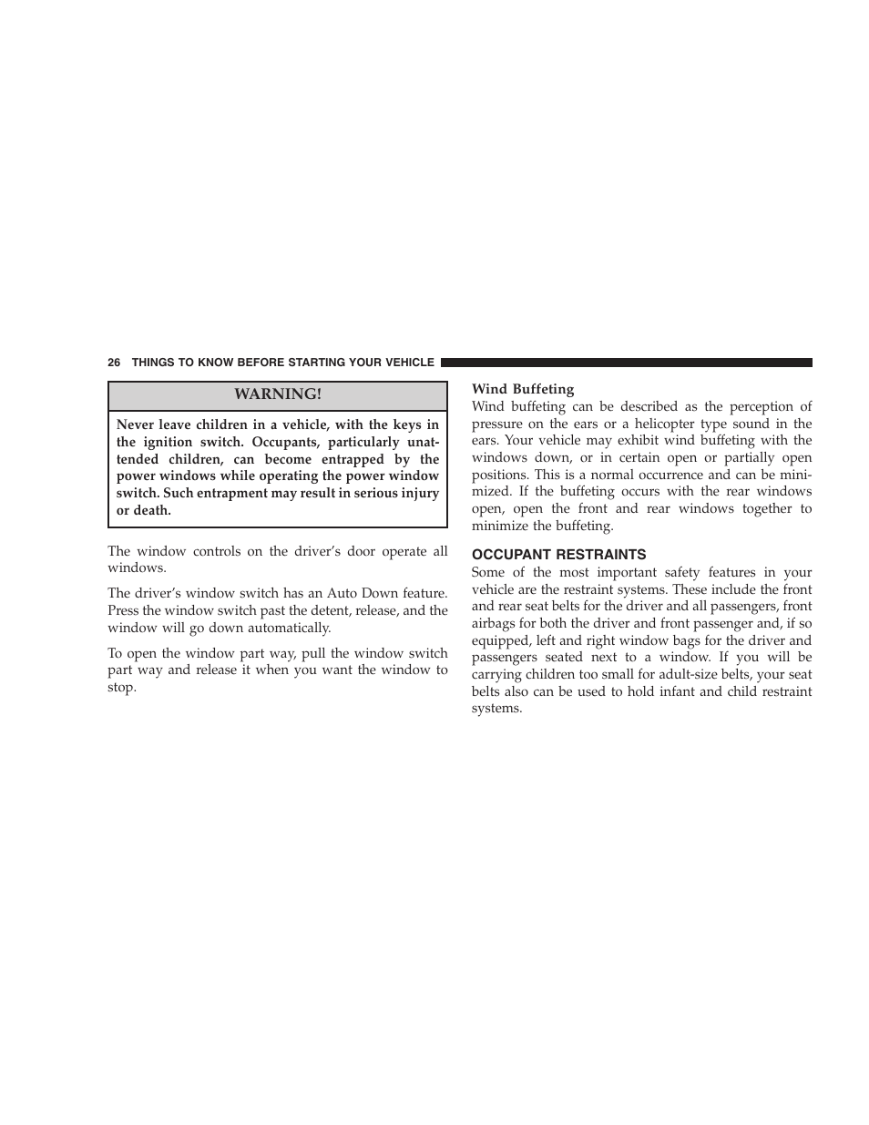 Occupant restraints | Chrysler 2005 Sebring Sedan User Manual | Page 26 / 291