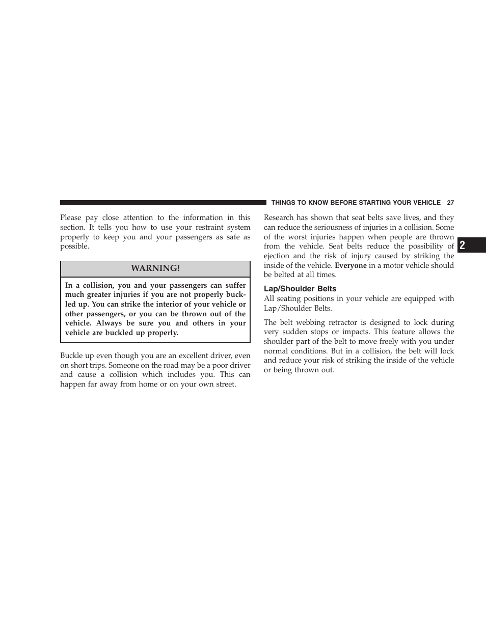 Lap/shoulder belts | Chrysler 2005 Sebring Sedan User Manual | Page 27 / 291