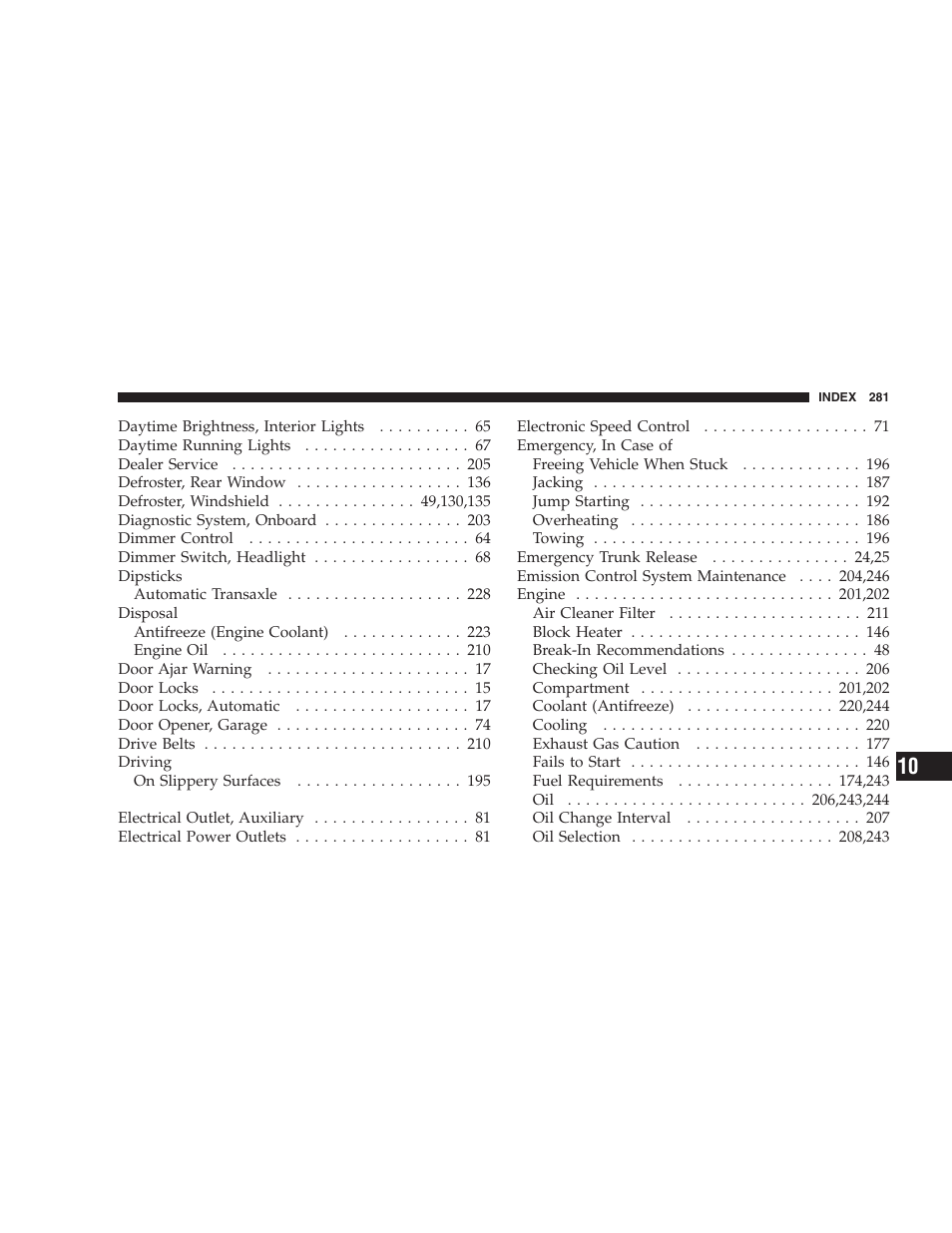 Chrysler 2005 Sebring Sedan User Manual | Page 281 / 291