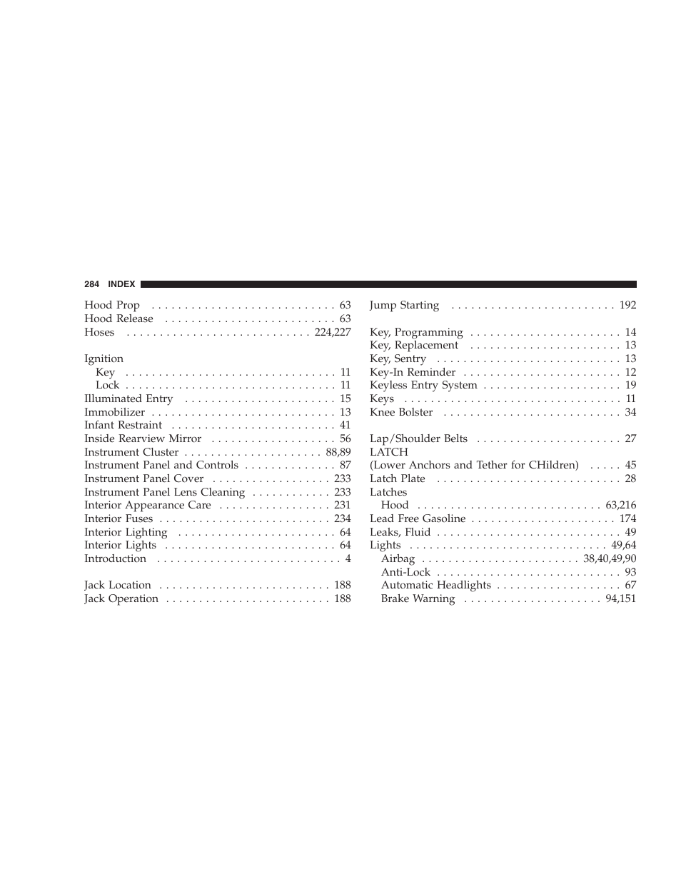 Chrysler 2005 Sebring Sedan User Manual | Page 284 / 291