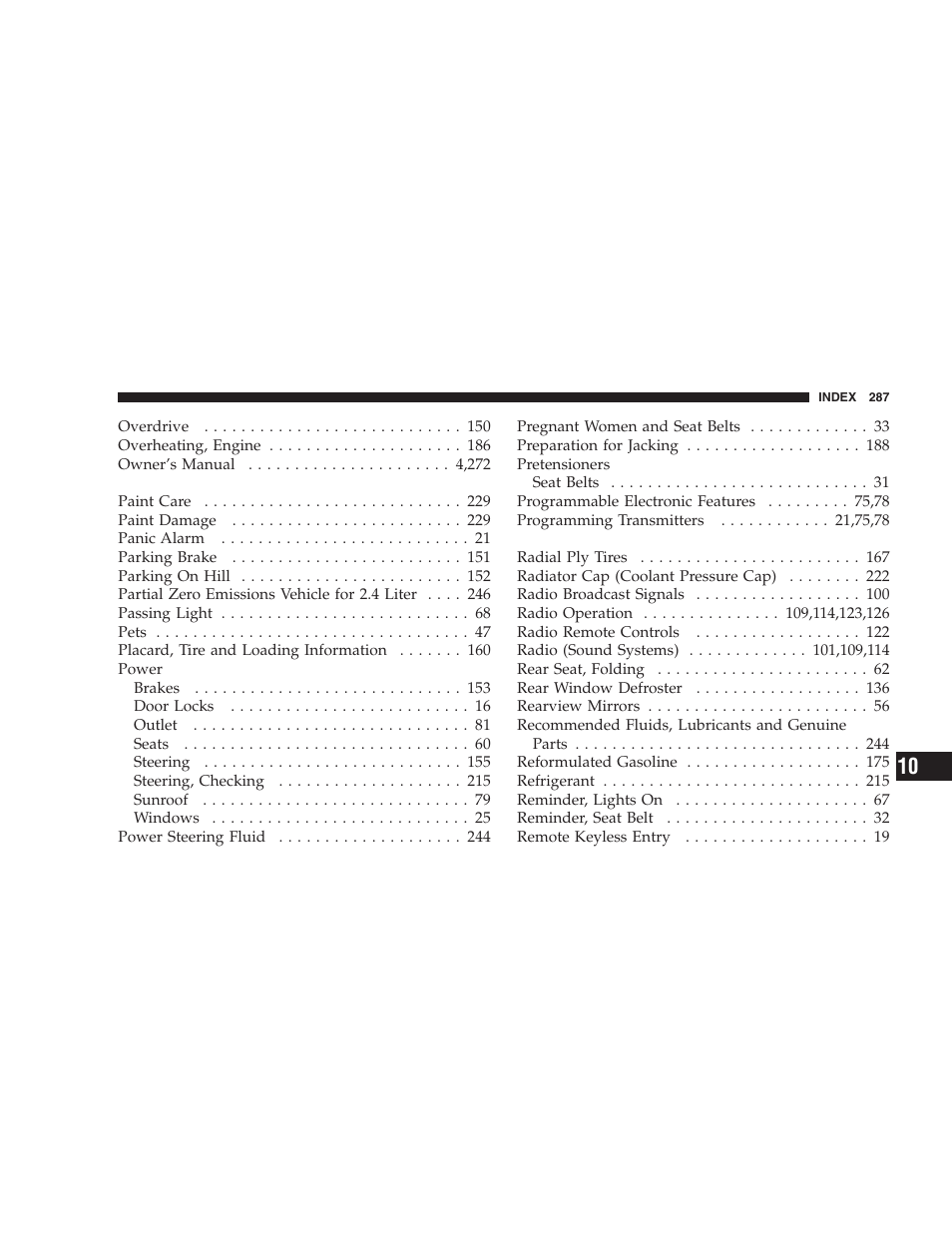 Chrysler 2005 Sebring Sedan User Manual | Page 287 / 291