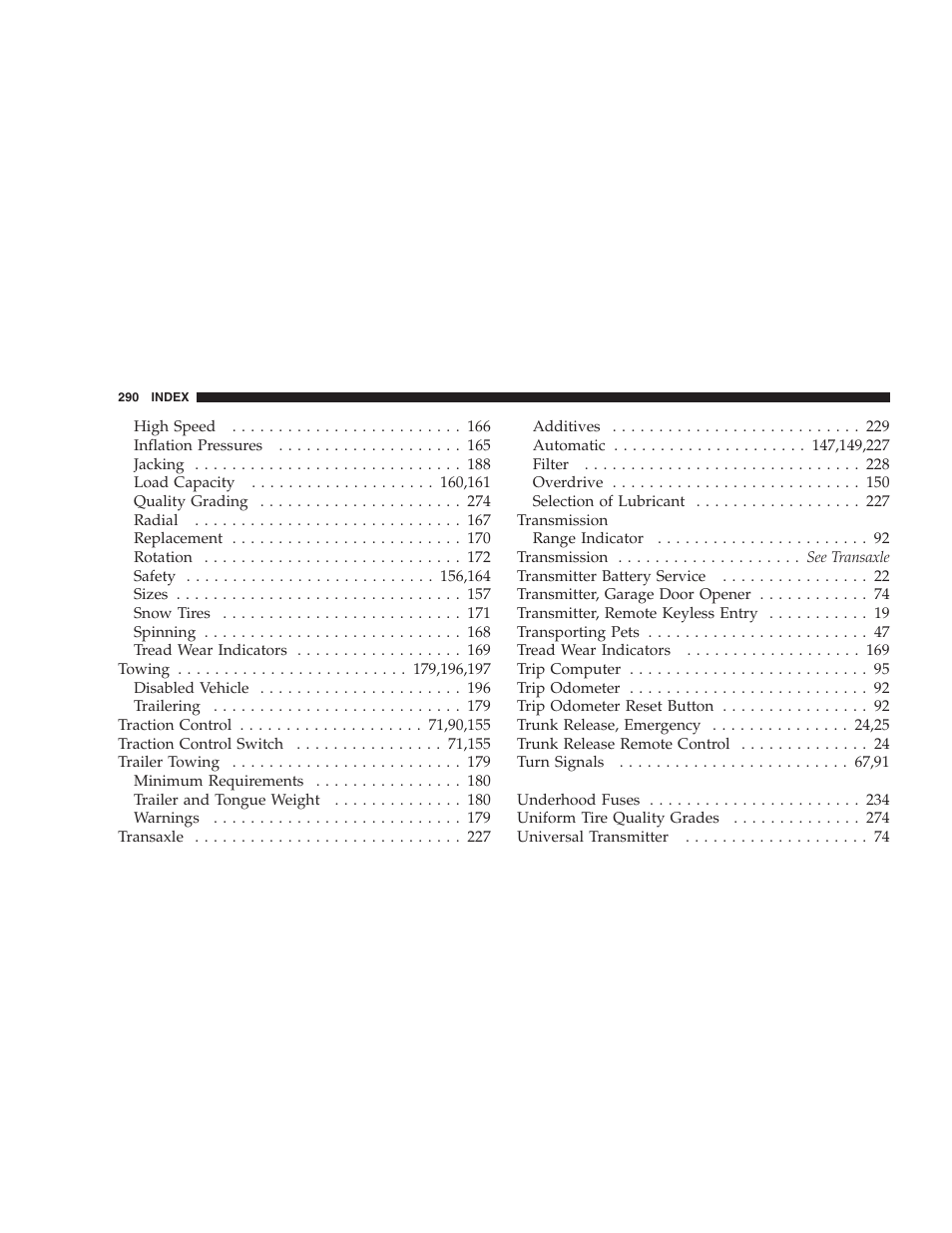 Chrysler 2005 Sebring Sedan User Manual | Page 290 / 291
