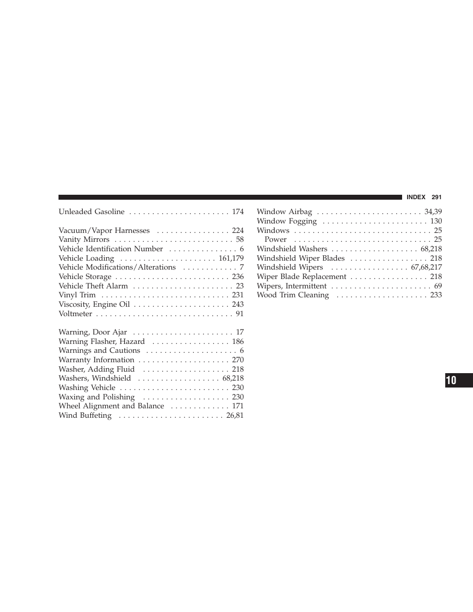 Chrysler 2005 Sebring Sedan User Manual | Page 291 / 291