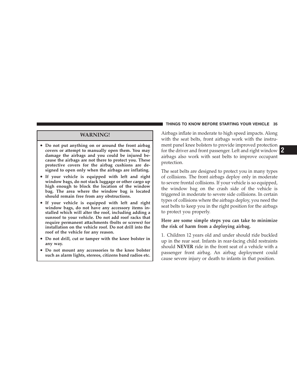 Chrysler 2005 Sebring Sedan User Manual | Page 35 / 291