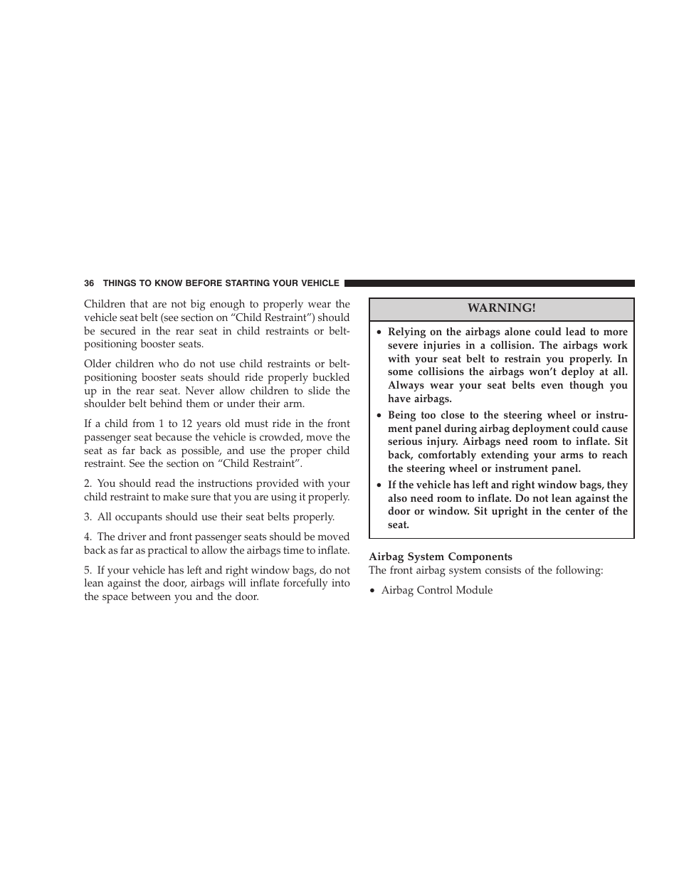 Chrysler 2005 Sebring Sedan User Manual | Page 36 / 291