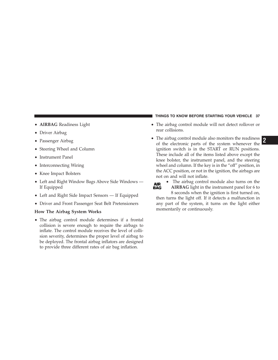 Chrysler 2005 Sebring Sedan User Manual | Page 37 / 291