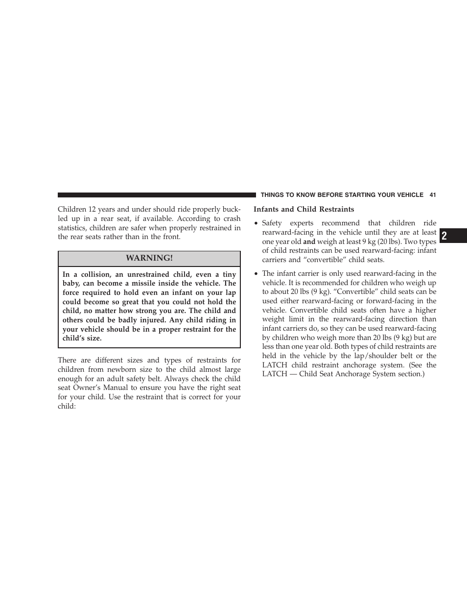 Chrysler 2005 Sebring Sedan User Manual | Page 41 / 291
