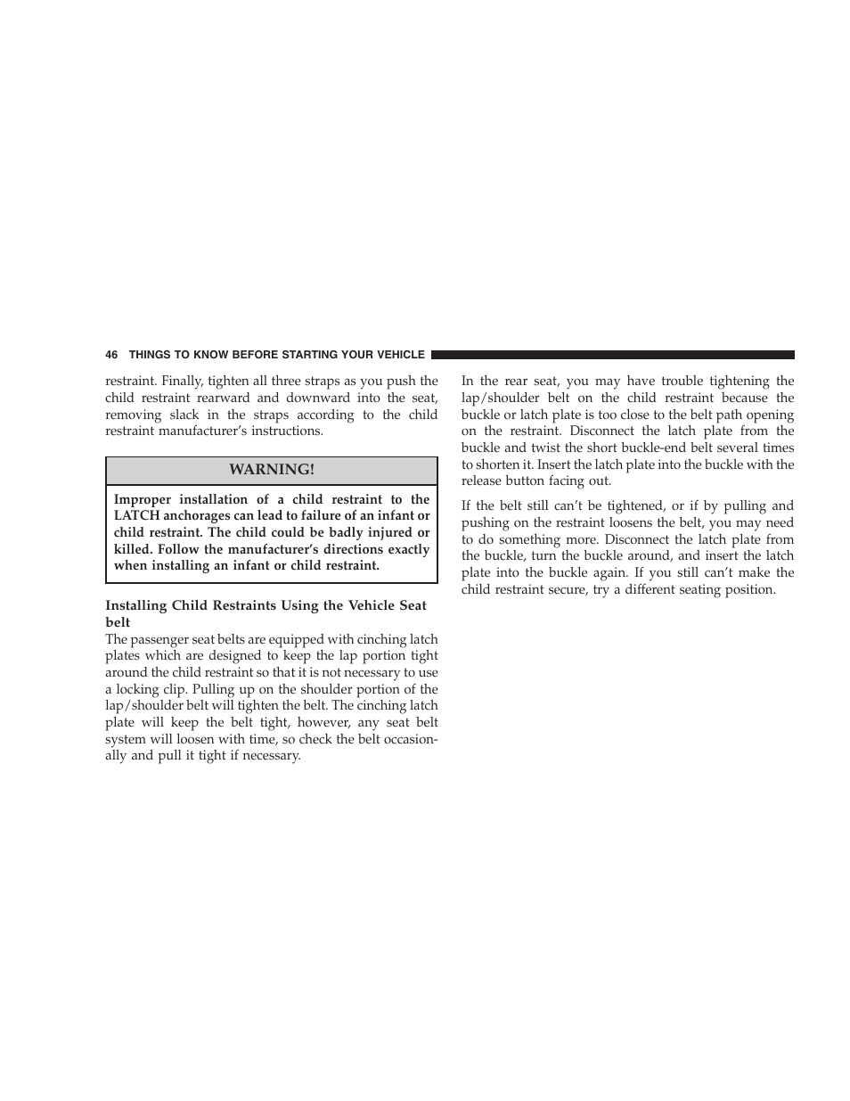 Chrysler 2005 Sebring Sedan User Manual | Page 46 / 291