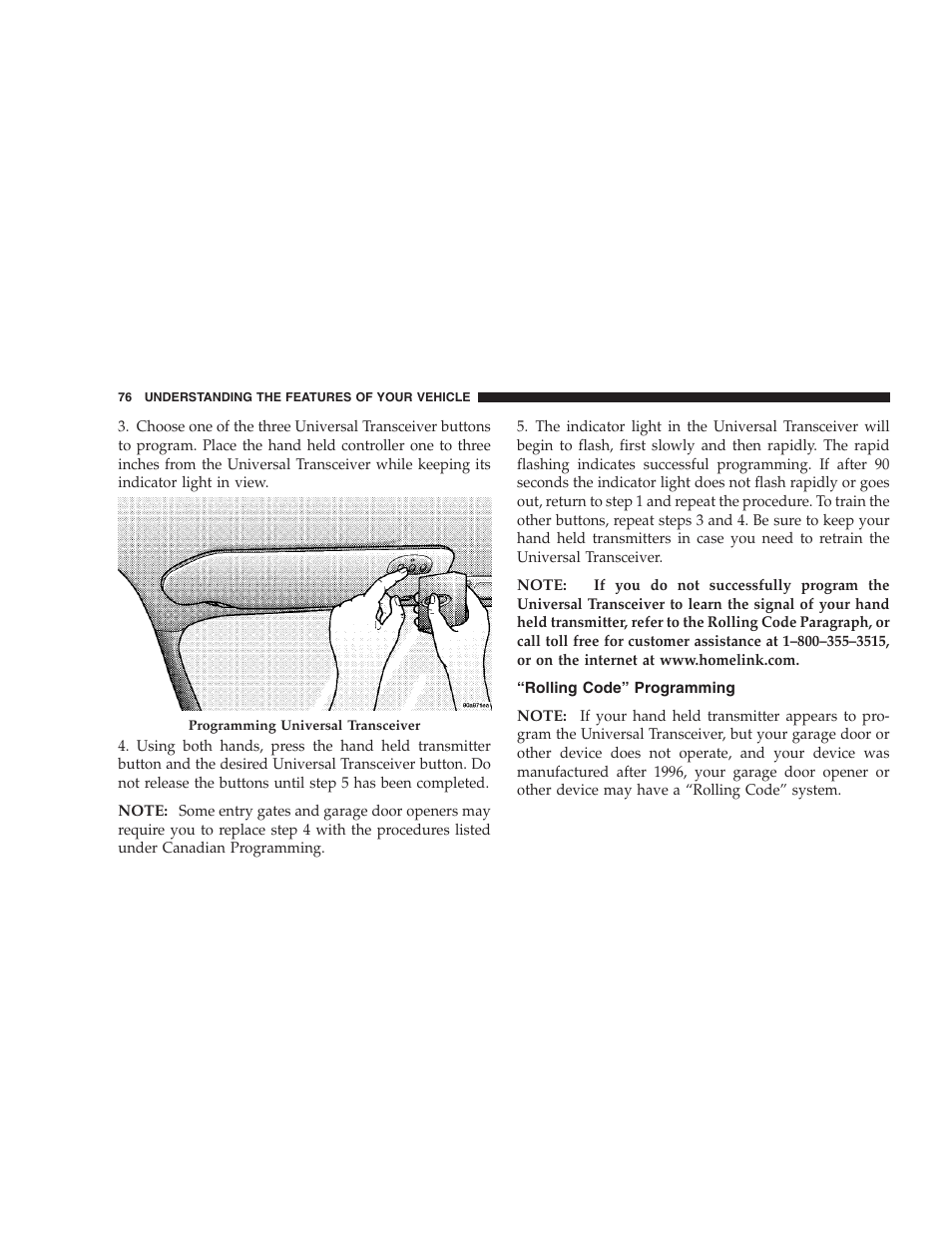 Rolling code” programming | Chrysler 2005 Sebring Sedan User Manual | Page 76 / 291