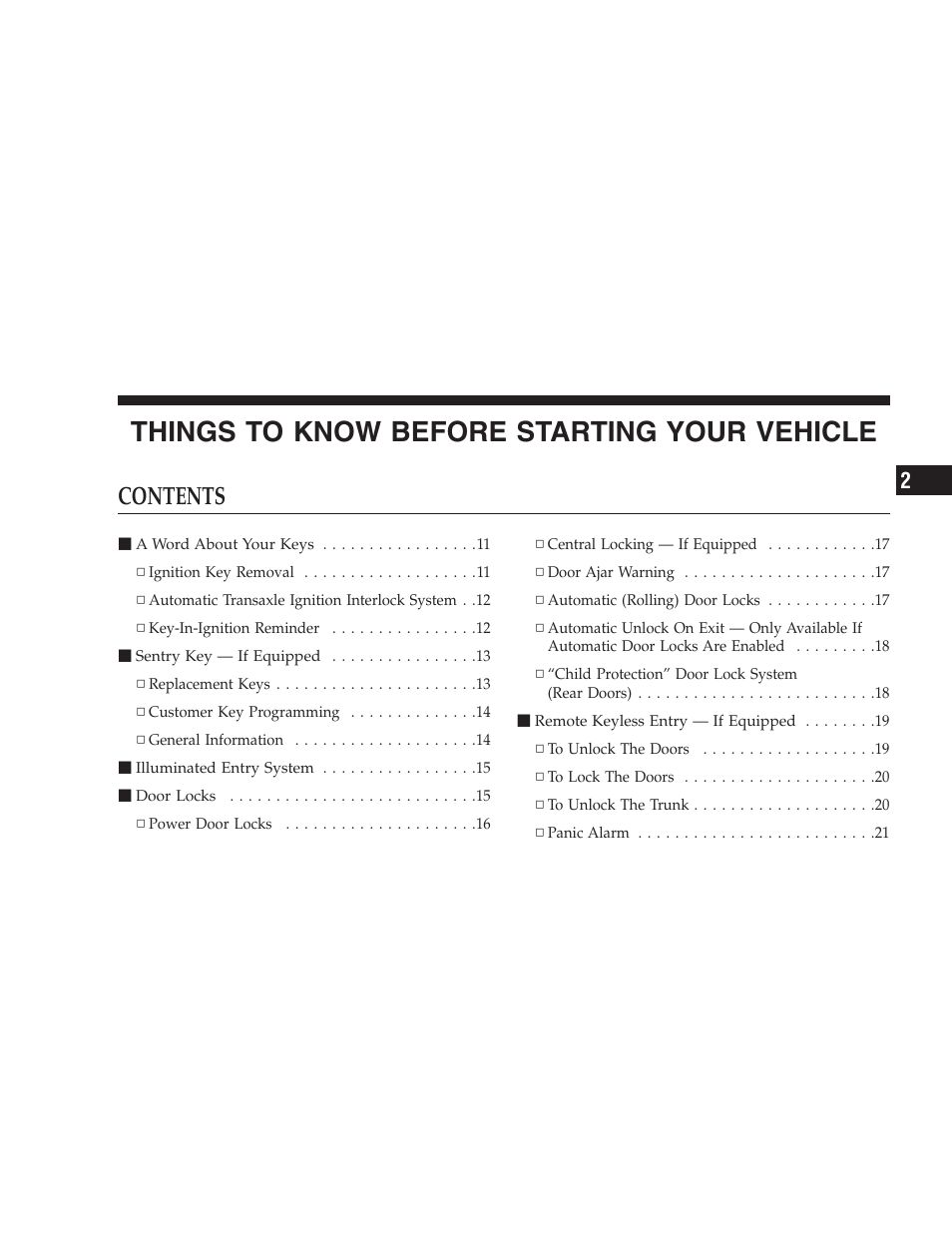 Chrysler 2005 Sebring Sedan User Manual | Page 9 / 291