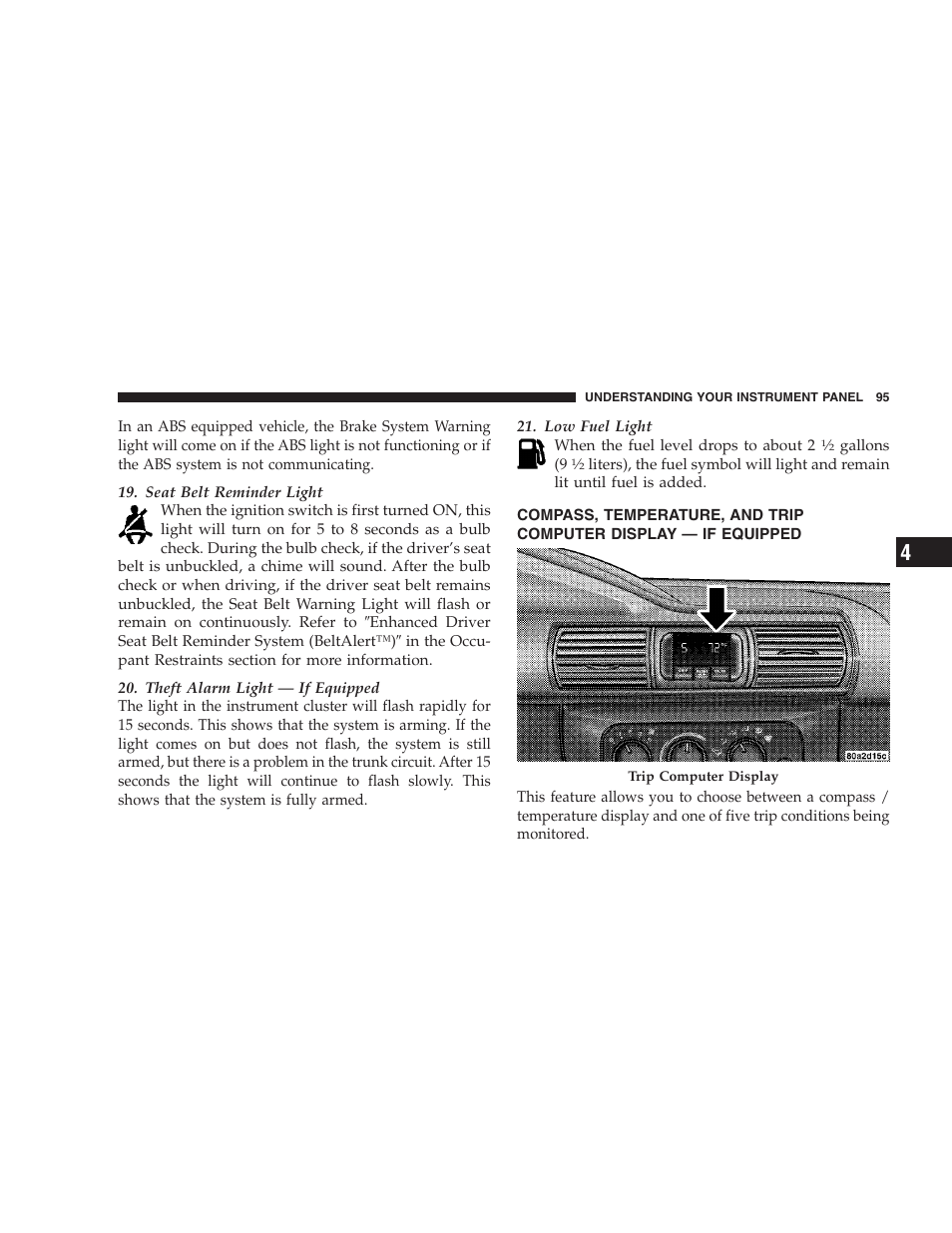 Compass, temperature, and trip computer, Display — if equipped | Chrysler 2005 Sebring Sedan User Manual | Page 95 / 291