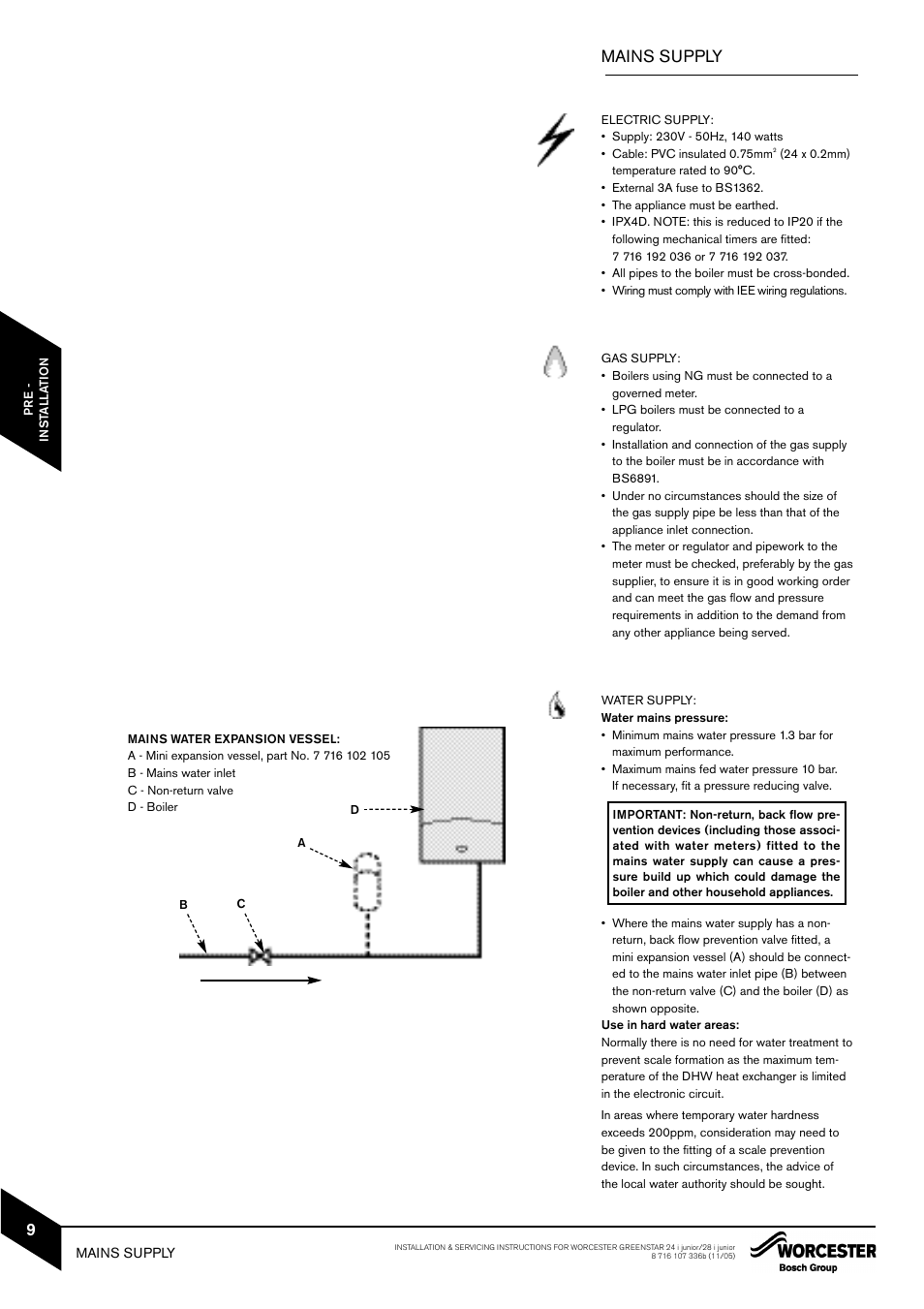 Mains supply | Bosch GREENSTAR 24i junior User Manual | Page 10 / 62