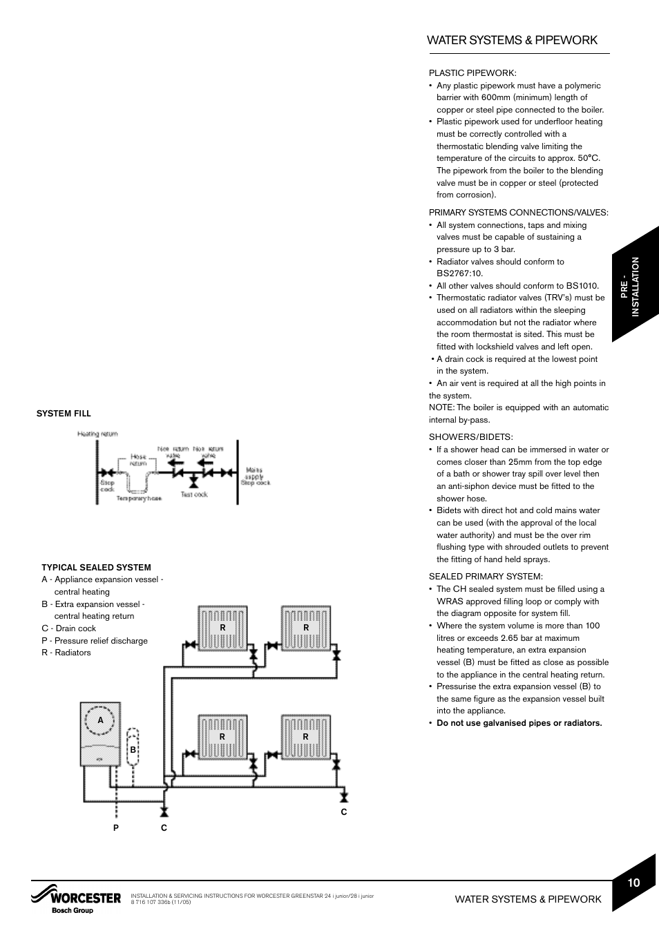 Water systems & pipework | Bosch GREENSTAR 24i junior User Manual | Page 11 / 62