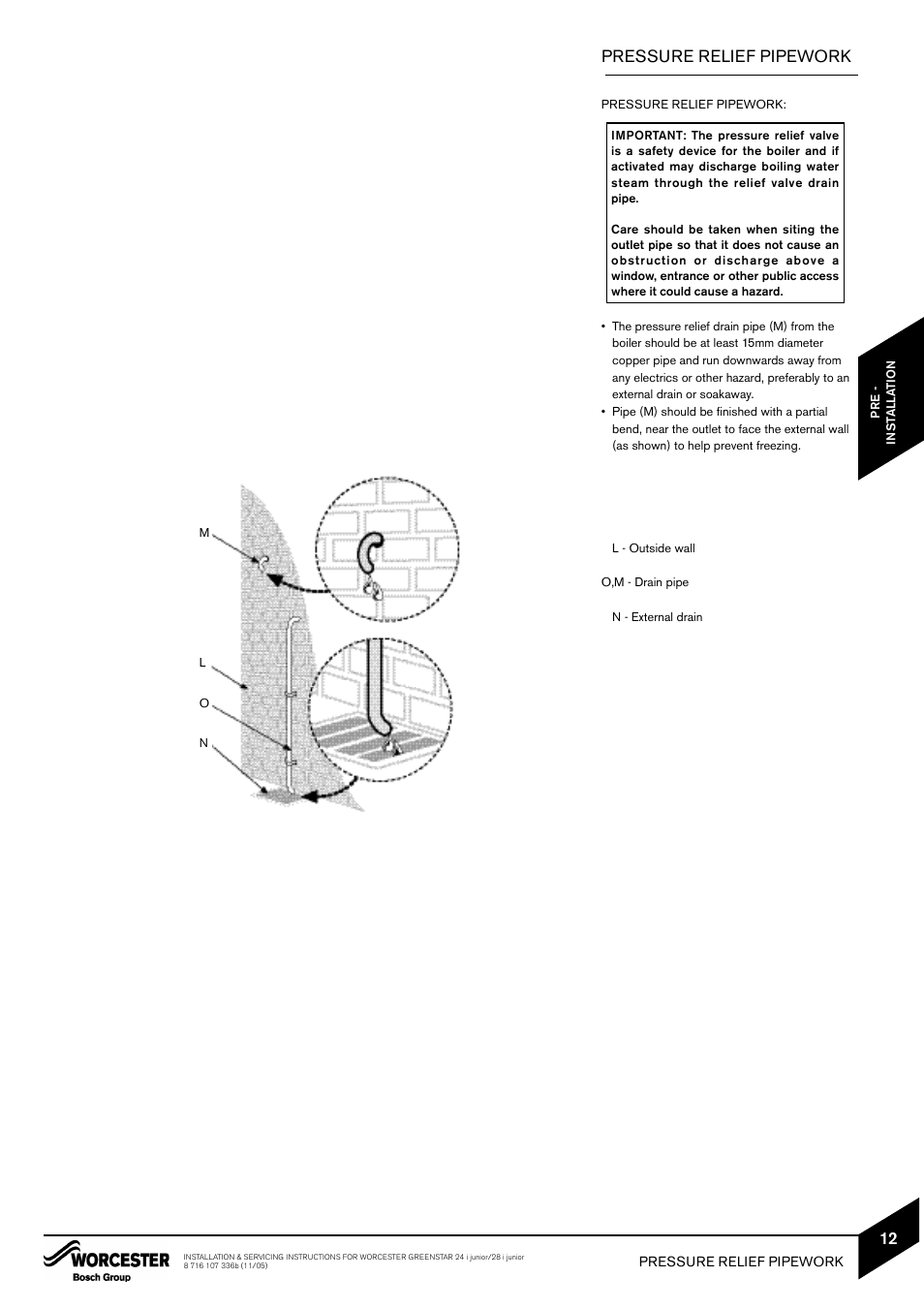 Pressure relief pipework | Bosch GREENSTAR 24i junior User Manual | Page 13 / 62
