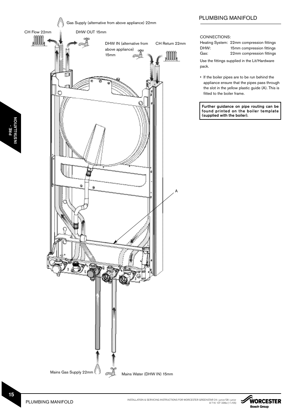 Plumbing manifold | Bosch GREENSTAR 24i junior User Manual | Page 16 / 62