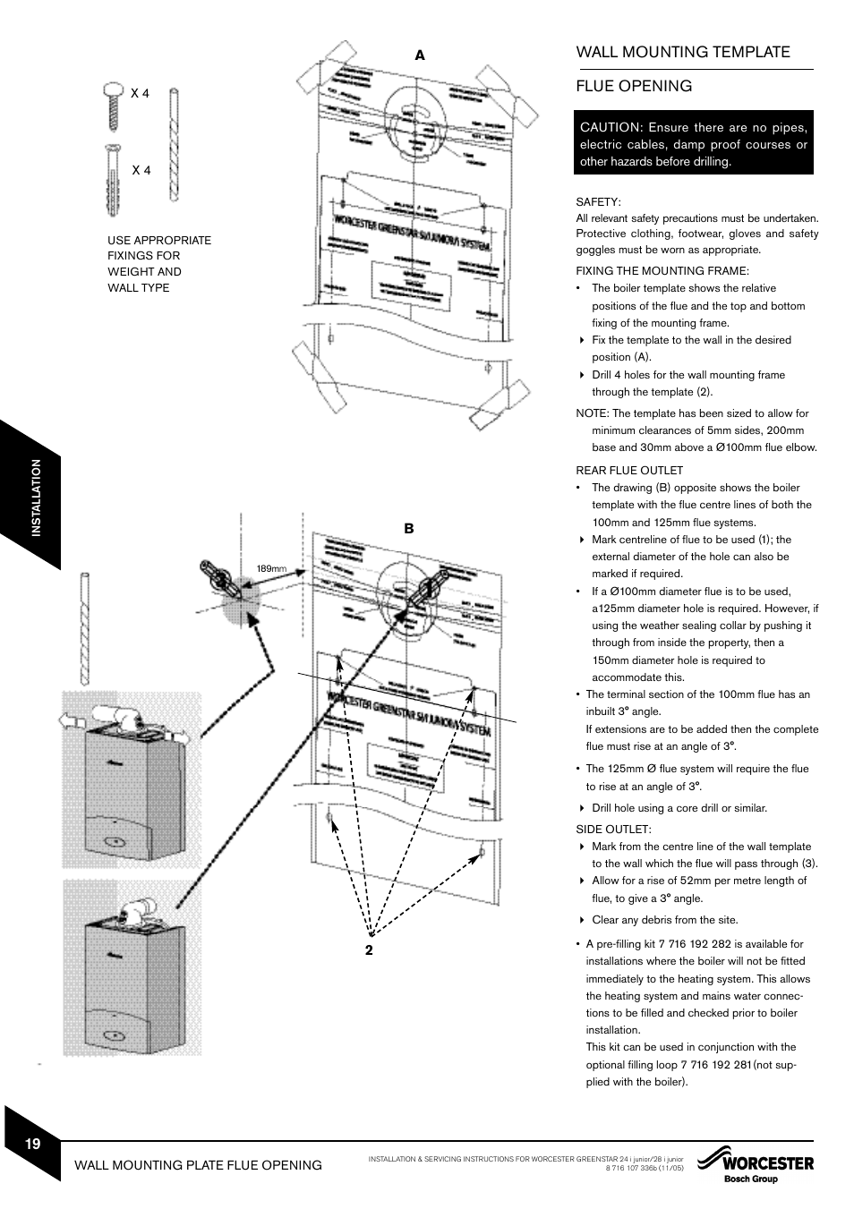Wall mounting template flue opening, 2a b | Bosch GREENSTAR 24i junior User Manual | Page 20 / 62