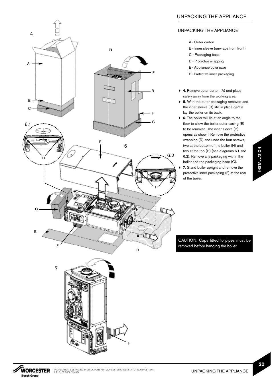 47 6 unpacking the appliance | Bosch GREENSTAR 24i junior User Manual | Page 21 / 62