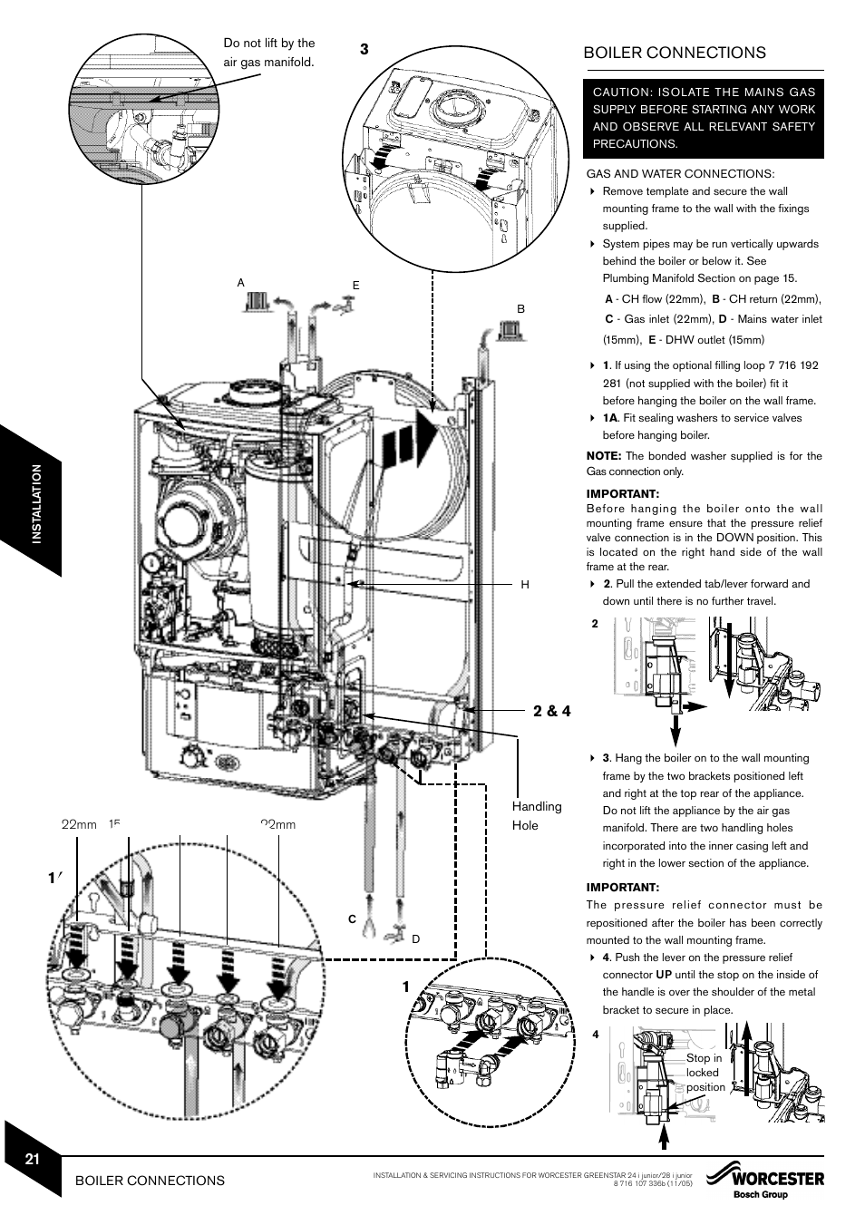 1boiler connections | Bosch GREENSTAR 24i junior User Manual | Page 22 / 62