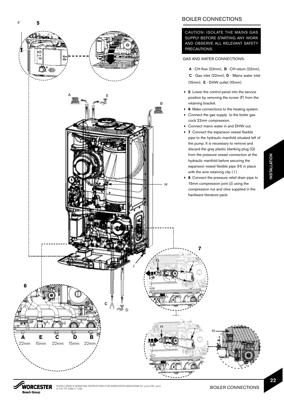 Boiler connections | Bosch GREENSTAR 24i junior User Manual | Page 23 / 62