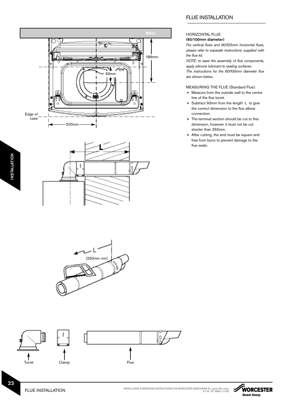 Flue installation | Bosch GREENSTAR 24i junior User Manual | Page 24 / 62