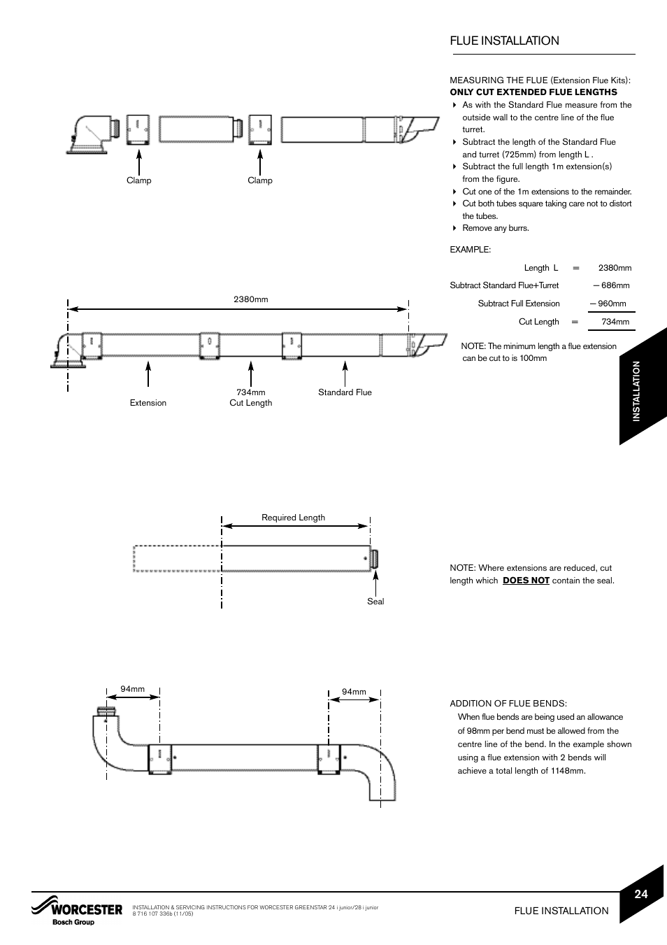 Flue installation | Bosch GREENSTAR 24i junior User Manual | Page 25 / 62