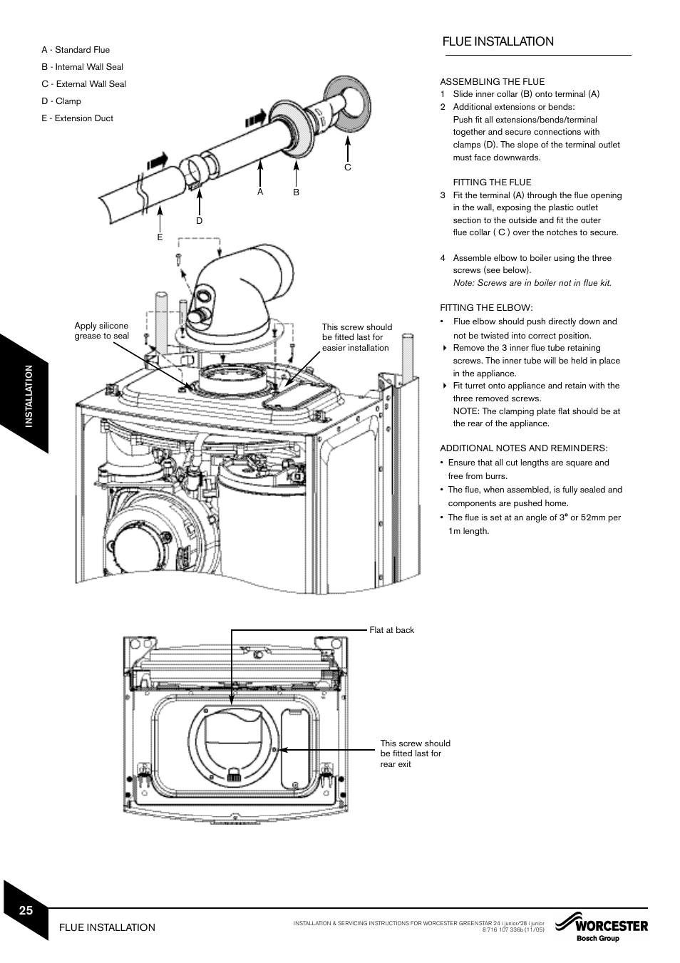 Flue installation | Bosch GREENSTAR 24i junior User Manual | Page 26 / 62