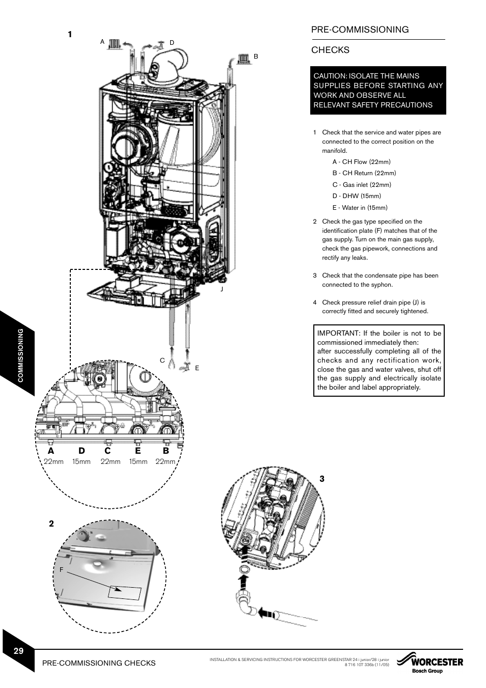 Pre-commissioning checks | Bosch GREENSTAR 24i junior User Manual | Page 30 / 62