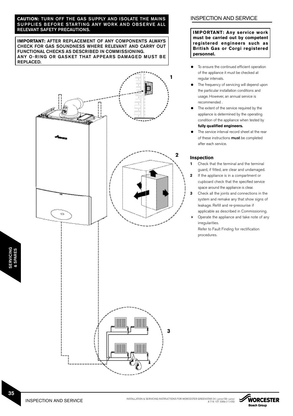 Inspection and service | Bosch GREENSTAR 24i junior User Manual | Page 36 / 62