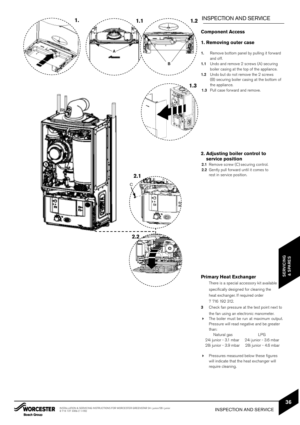 Inspection and service | Bosch GREENSTAR 24i junior User Manual | Page 37 / 62