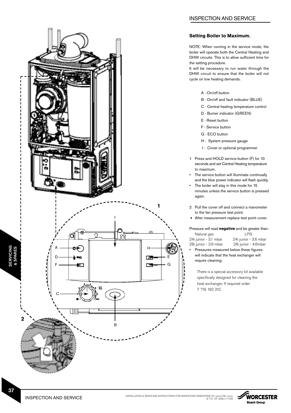 Inspection and service | Bosch GREENSTAR 24i junior User Manual | Page 38 / 62