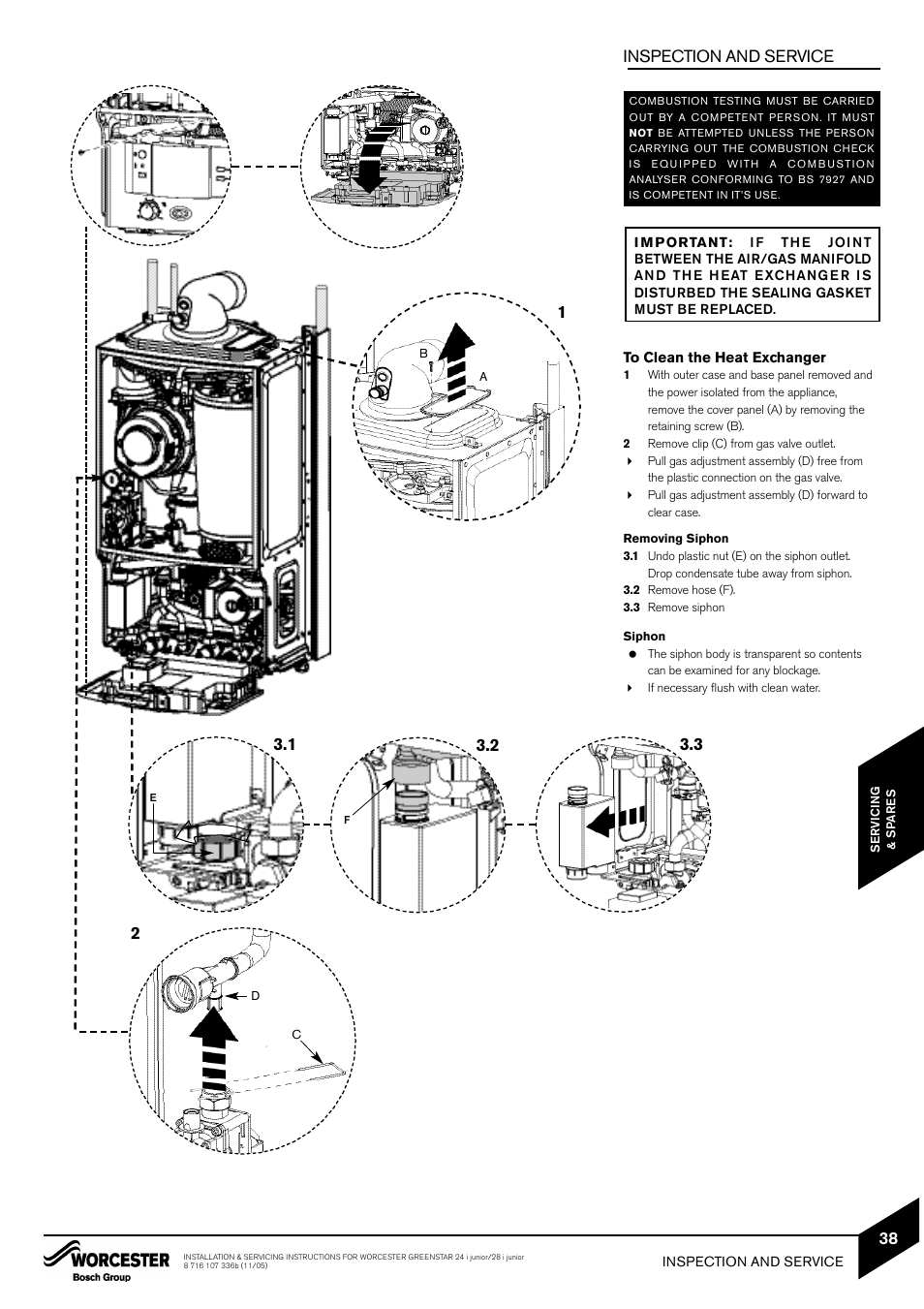 Inspection and service | Bosch GREENSTAR 24i junior User Manual | Page 39 / 62