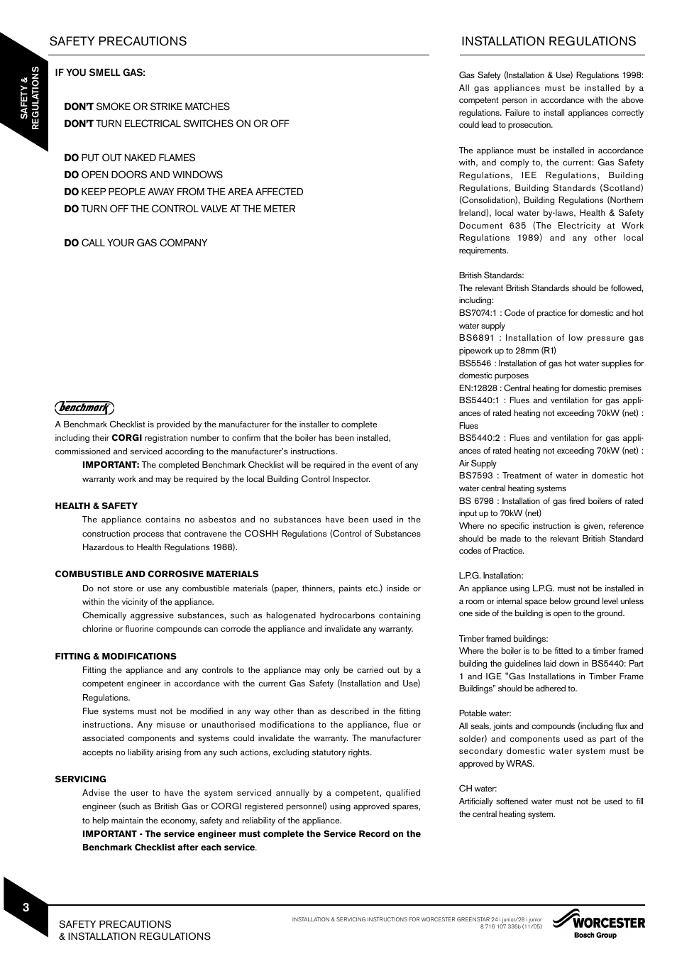 Safety precautions installation regulations | Bosch GREENSTAR 24i junior User Manual | Page 4 / 62