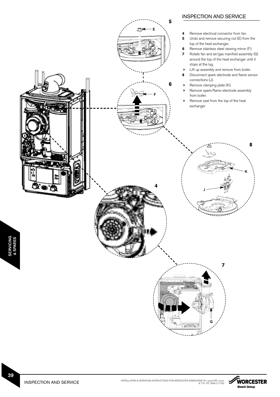 Inspection and service | Bosch GREENSTAR 24i junior User Manual | Page 40 / 62