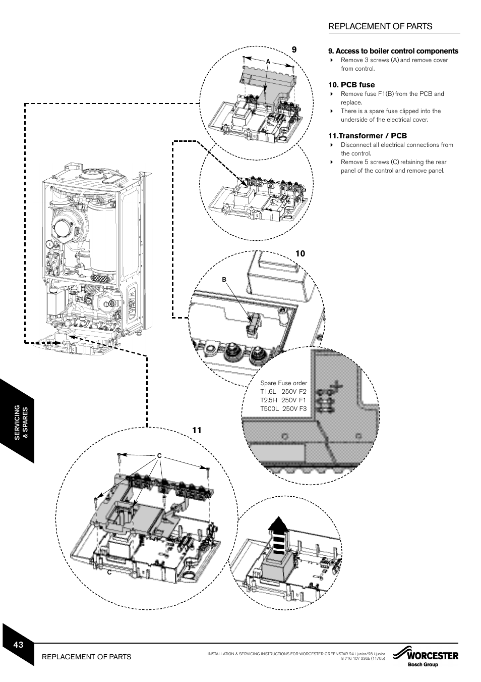 Replacement of parts | Bosch GREENSTAR 24i junior User Manual | Page 44 / 62