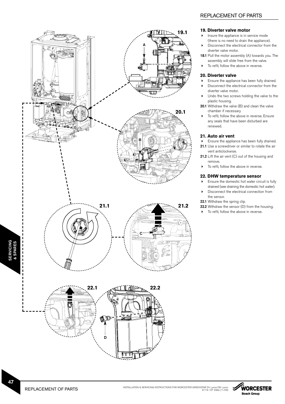Replacement of parts | Bosch GREENSTAR 24i junior User Manual | Page 48 / 62