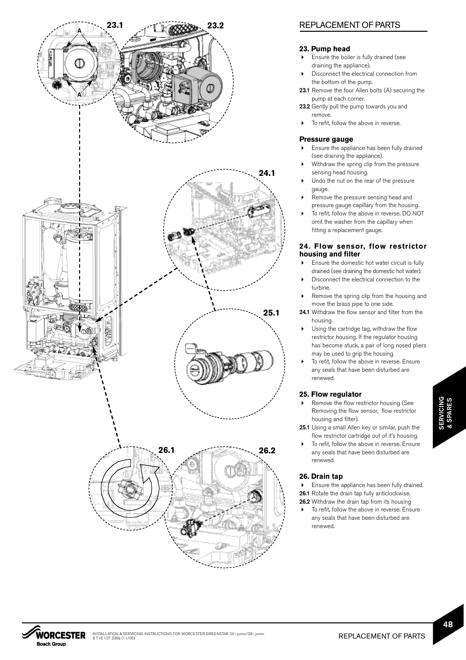 Replacement of parts | Bosch GREENSTAR 24i junior User Manual | Page 49 / 62