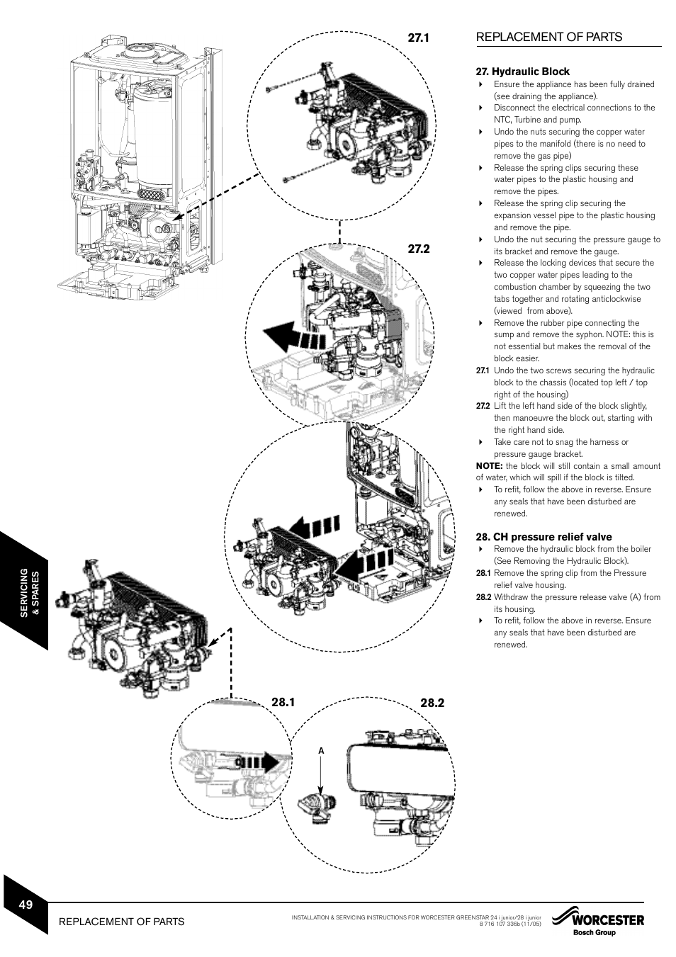 Replacement of parts | Bosch GREENSTAR 24i junior User Manual | Page 50 / 62