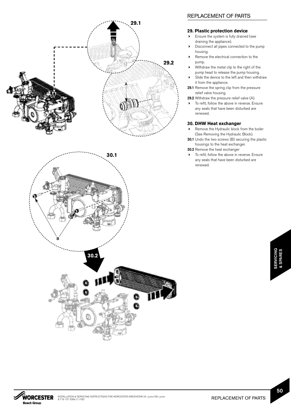 Replacement of parts | Bosch GREENSTAR 24i junior User Manual | Page 51 / 62