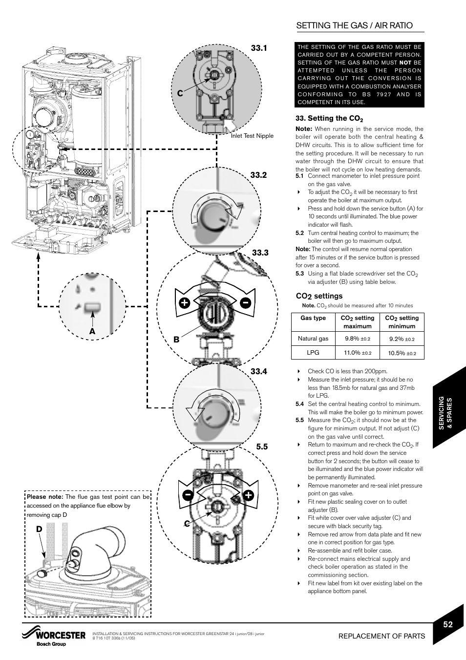 Cb c, 2 setting the gas / air ratio a | Bosch GREENSTAR 24i junior User Manual | Page 53 / 62