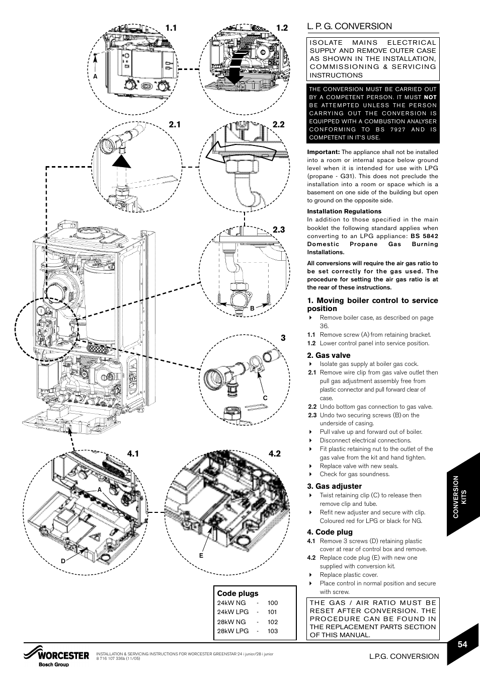 L. p. g. conversion | Bosch GREENSTAR 24i junior User Manual | Page 55 / 62