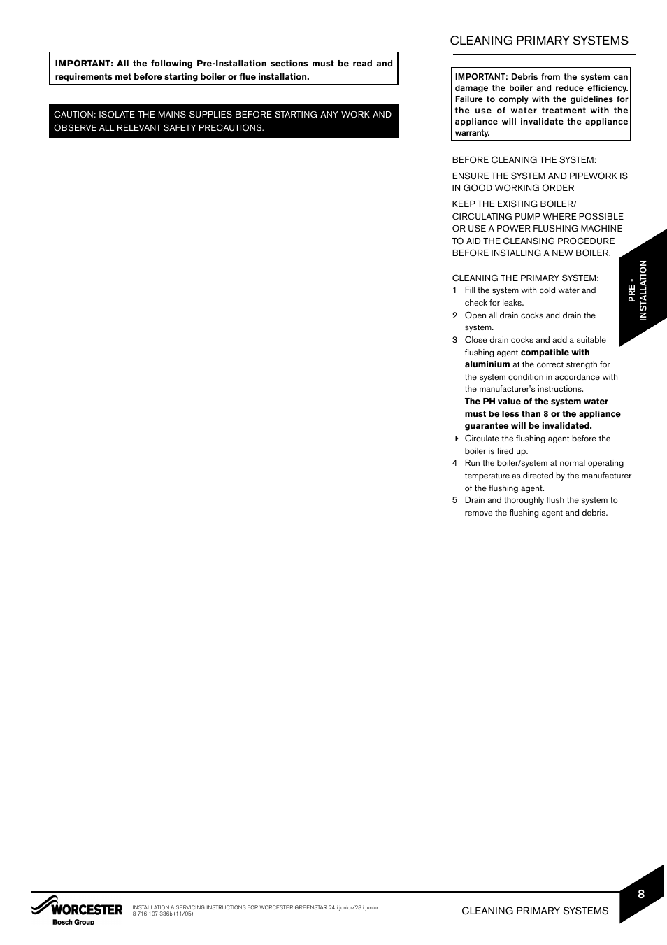 Cleaning primary systems | Bosch GREENSTAR 24i junior User Manual | Page 9 / 62