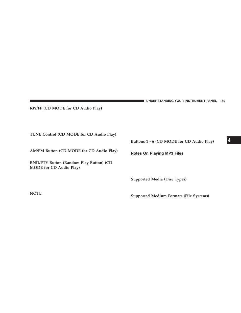 Notes on playing mp3 files | Chrysler 2006 300 SRT User Manual | Page 159 / 320