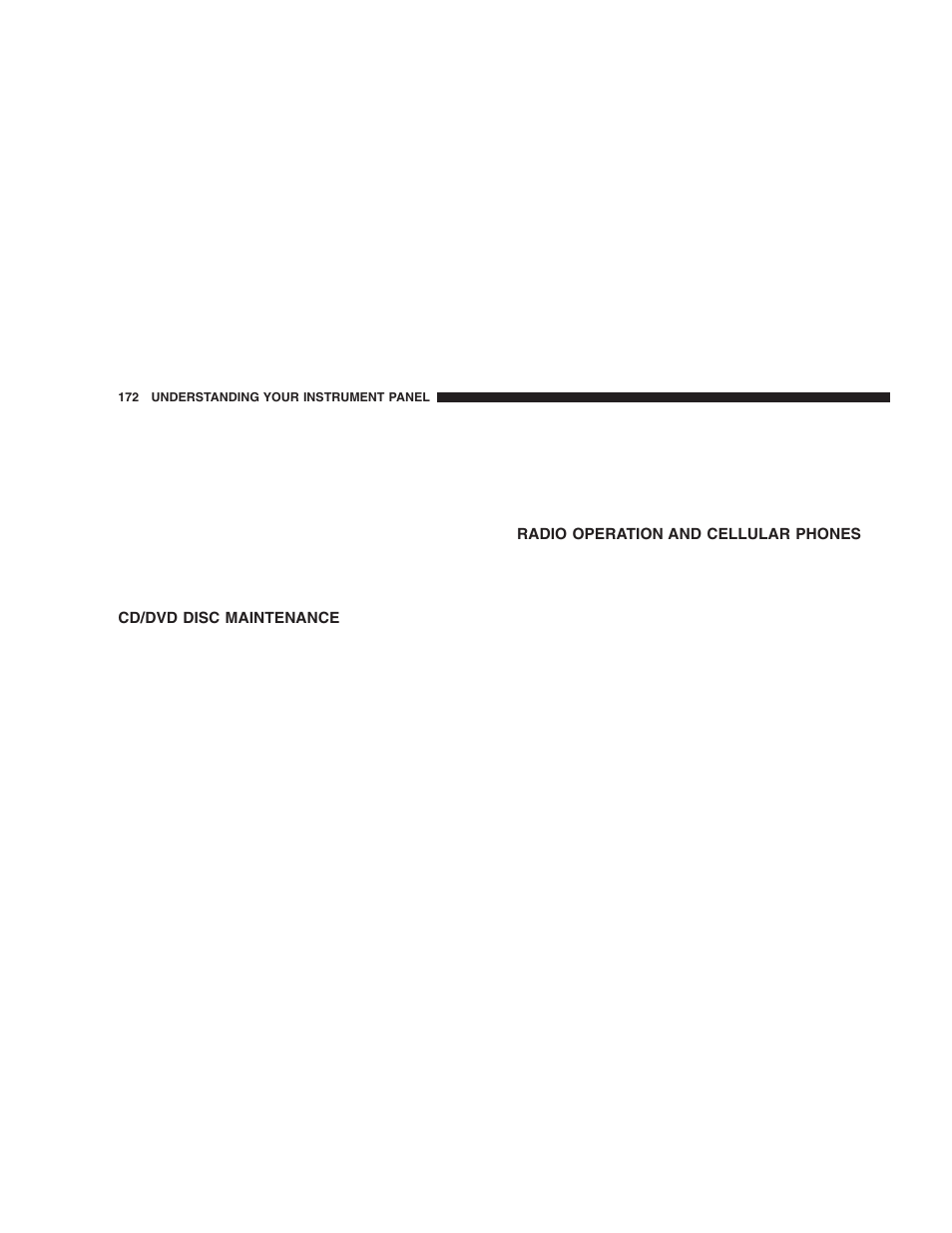 Cd/dvd disc maintenance, Radio operation and cellular phones | Chrysler 2006 300 SRT User Manual | Page 172 / 320