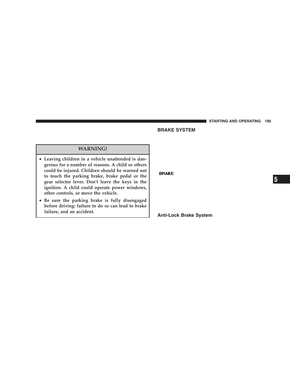 Brake system, Anti-lock brake system | Chrysler 2006 300 SRT User Manual | Page 195 / 320